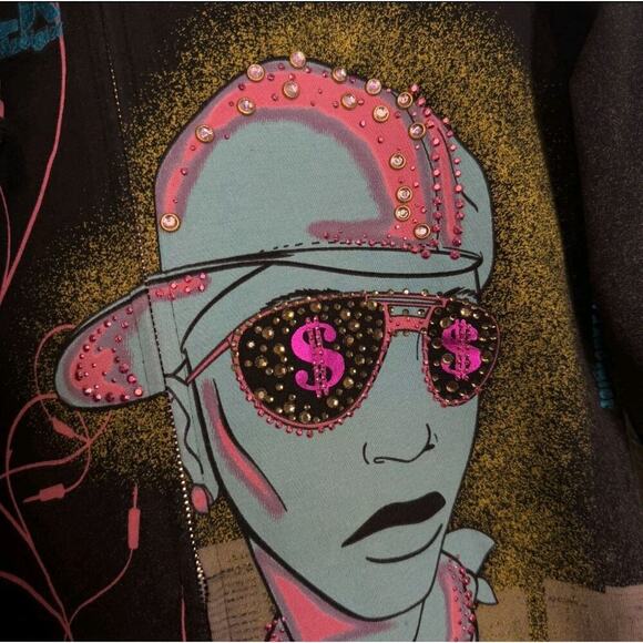 Crystal Rock Jacket XS Y2K Hip Hop Rhinestone Hoodie Christian Audigier A117 - Picture 6 of 8